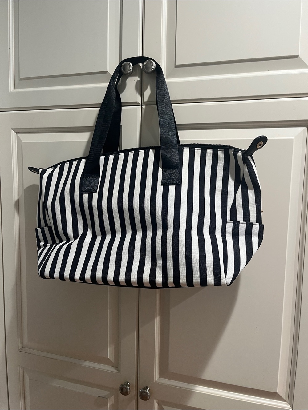 Alice + Olivia Black and White Vertical Stripe Tote